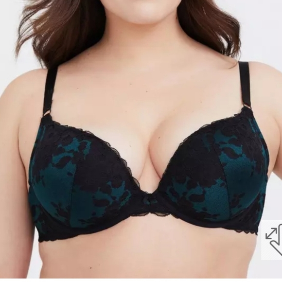 44C TORRID CURVE Black and Teal Plunge Push Up Bra - Picture 1 of 6